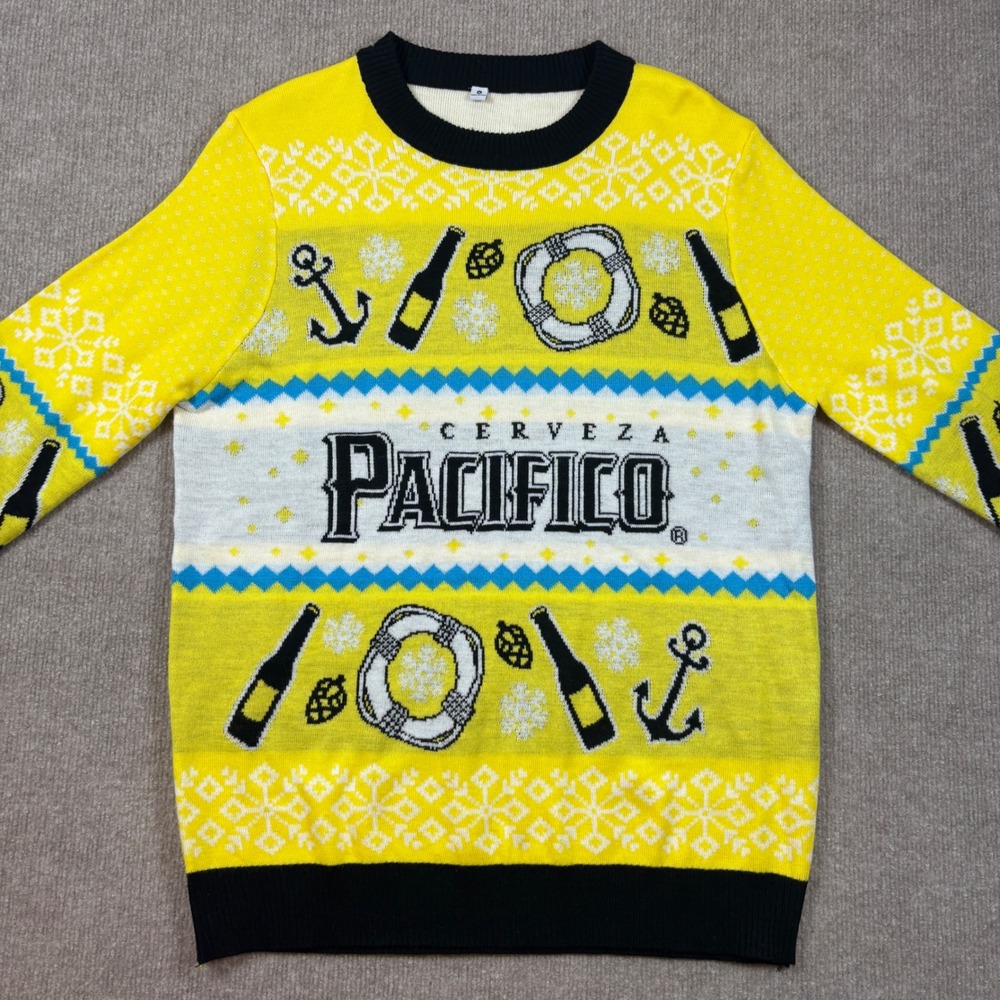Pacifico Cerveza Yellow Ugly Christmas Sweater Adult Size Medium EUC - Picture 4 of 8